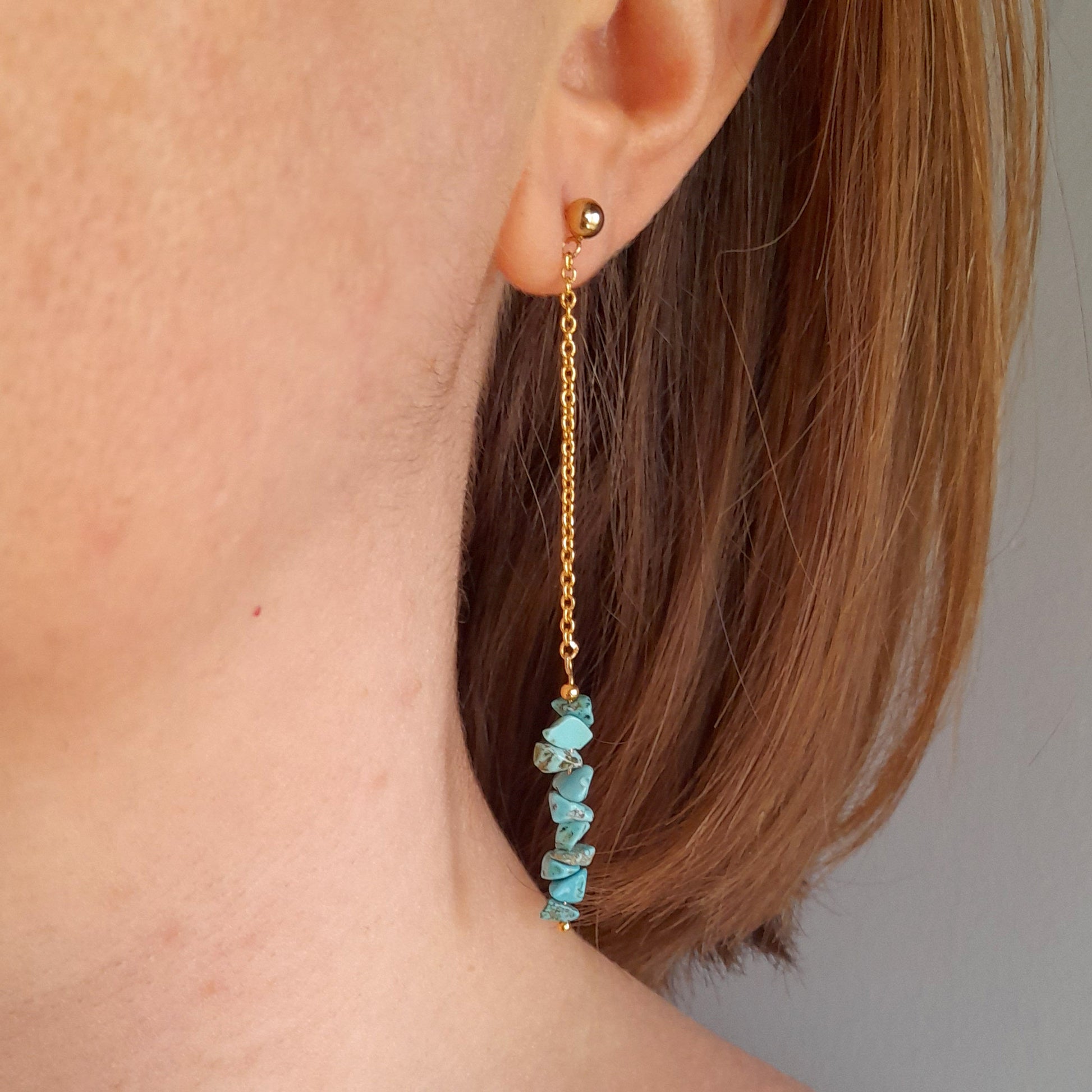 Boucles d’oreilles en cristal turquoise doré - Nicte