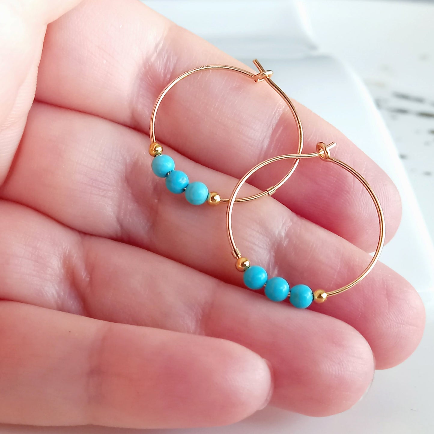 Boucles d’oreilles en or cerceau turquoise pour femme - Nicte