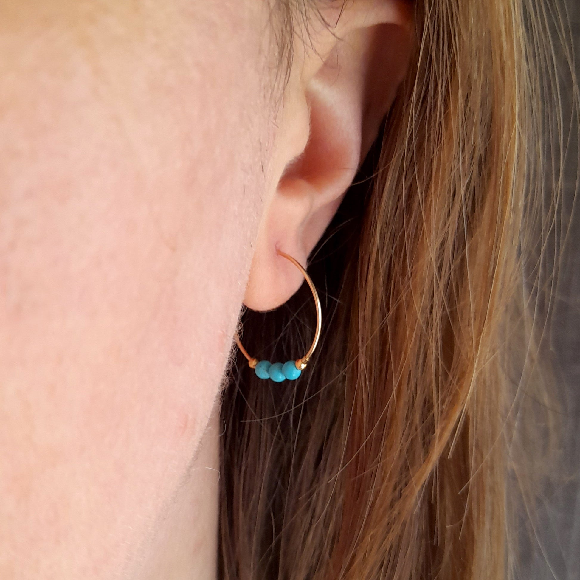 Boucles d’oreilles en or cerceau turquoise pour femme - Nicte