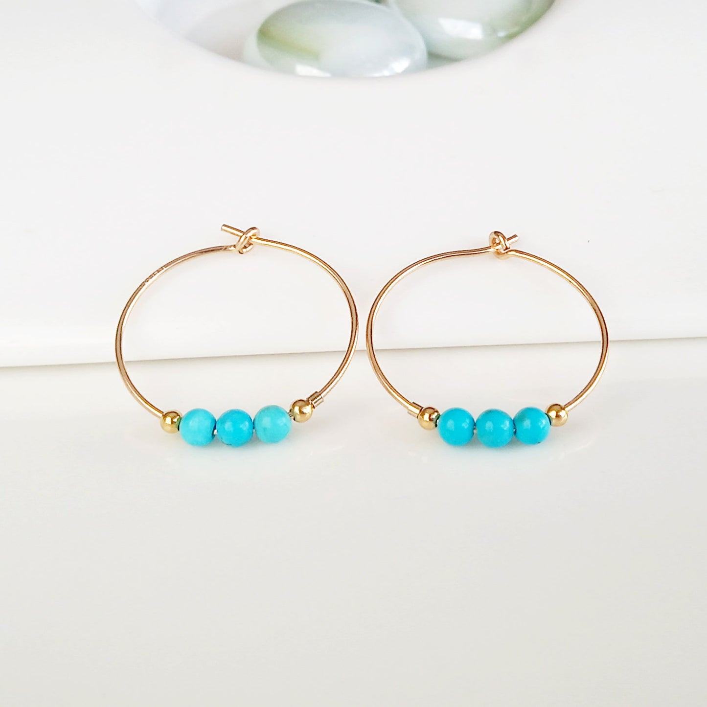 Boucles d’oreilles en or cerceau turquoise pour femme - Nicte