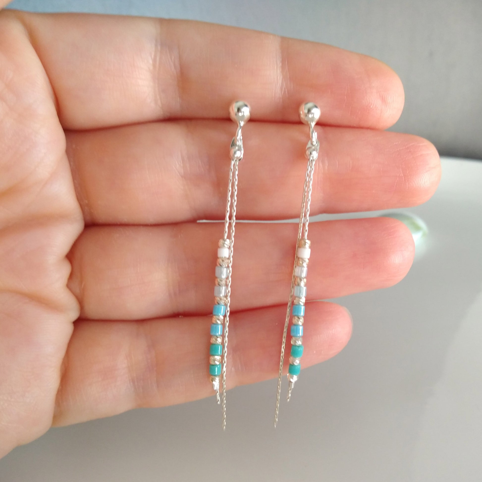 Boucles d’oreilles miyuki bleu argent sterling - Nicte