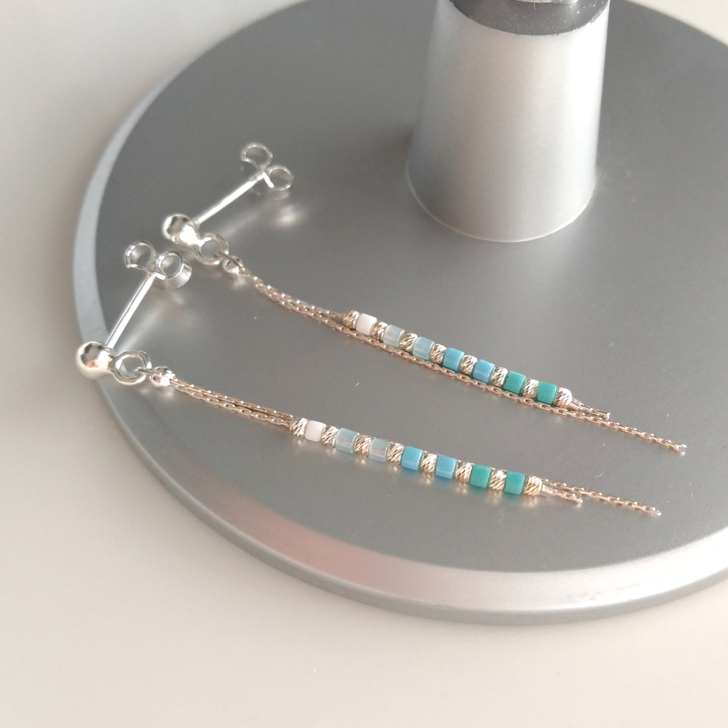 Boucles d’oreilles miyuki bleu argent sterling - Nicte