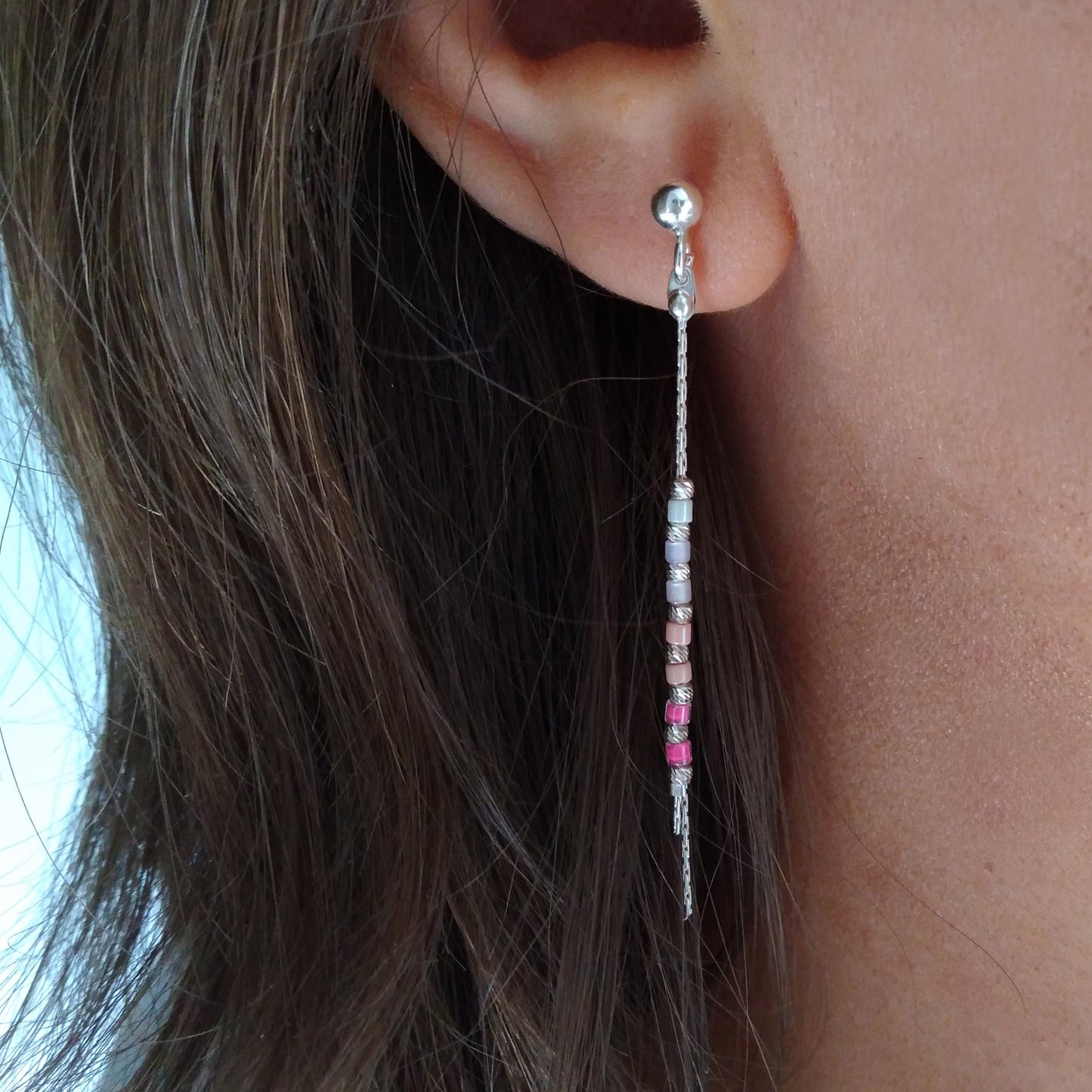 Boucles d’oreilles miyuki rose fuchsia en argent sterling - Nicte