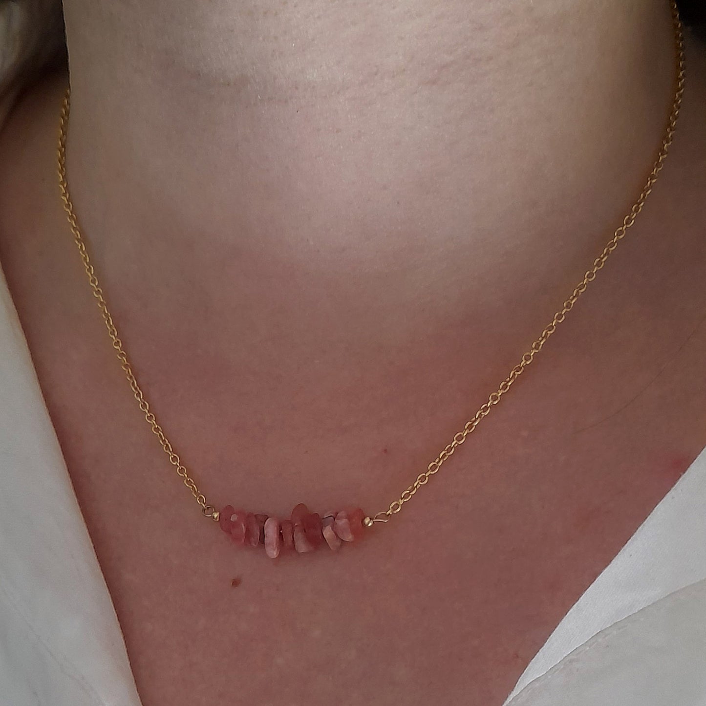 Collier choker en or rhodochrosite brut - Nicte