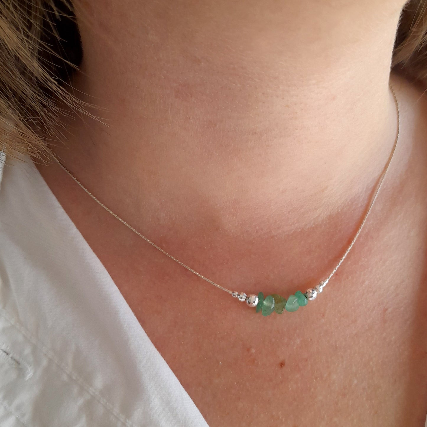 Collier d’aventurine brut argent - Nicte