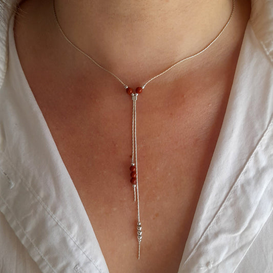 Collier de superposition Y en argent 925 en jaspe rouge - Nicte