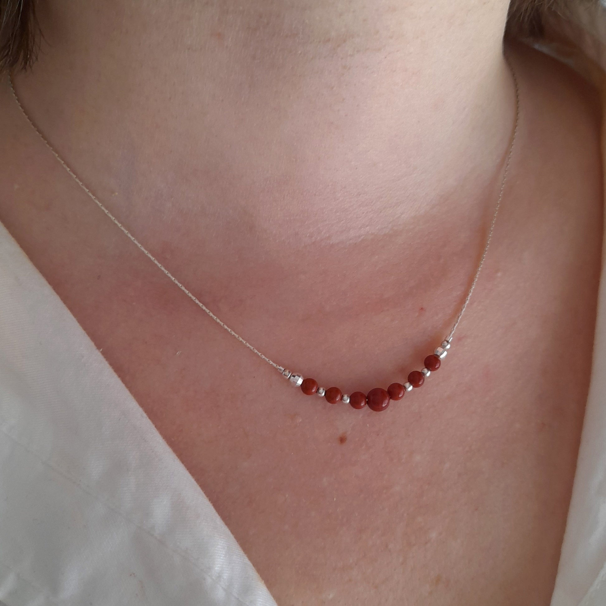 Collier en argent 925 jaspe rouge - Nicte