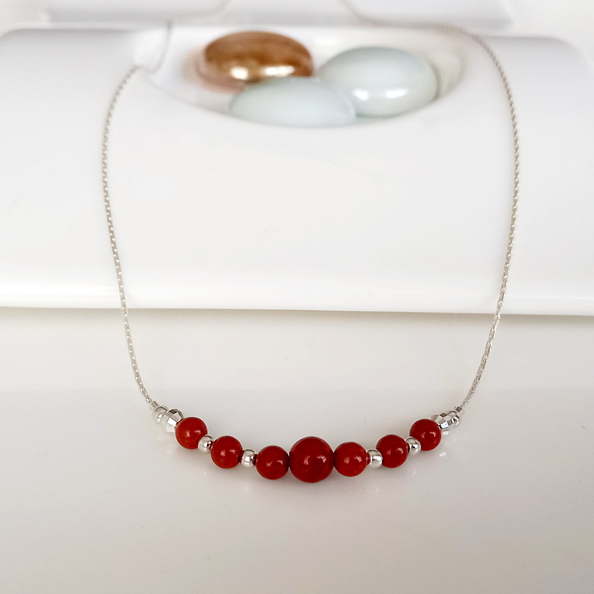 Collier en argent 925 jaspe rouge - Nicte