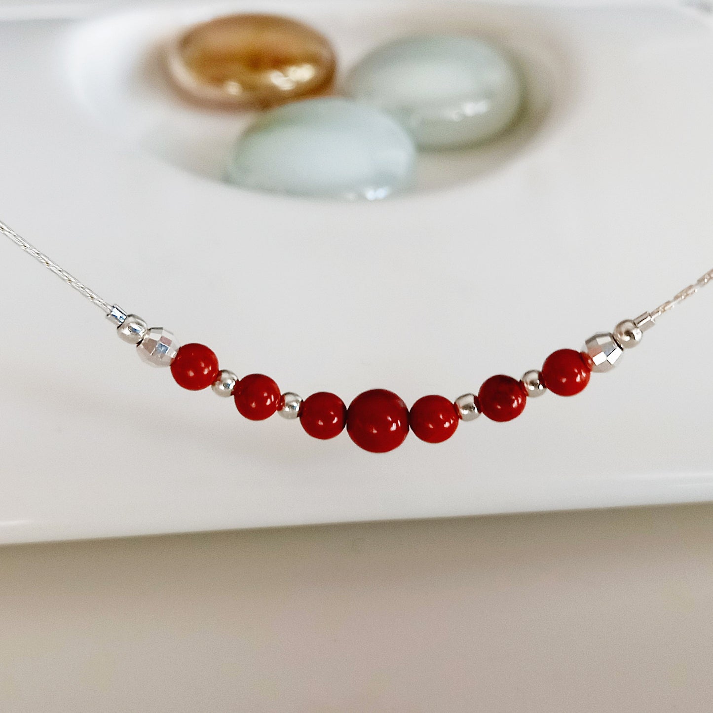 Collier en argent 925 jaspe rouge - Nicte