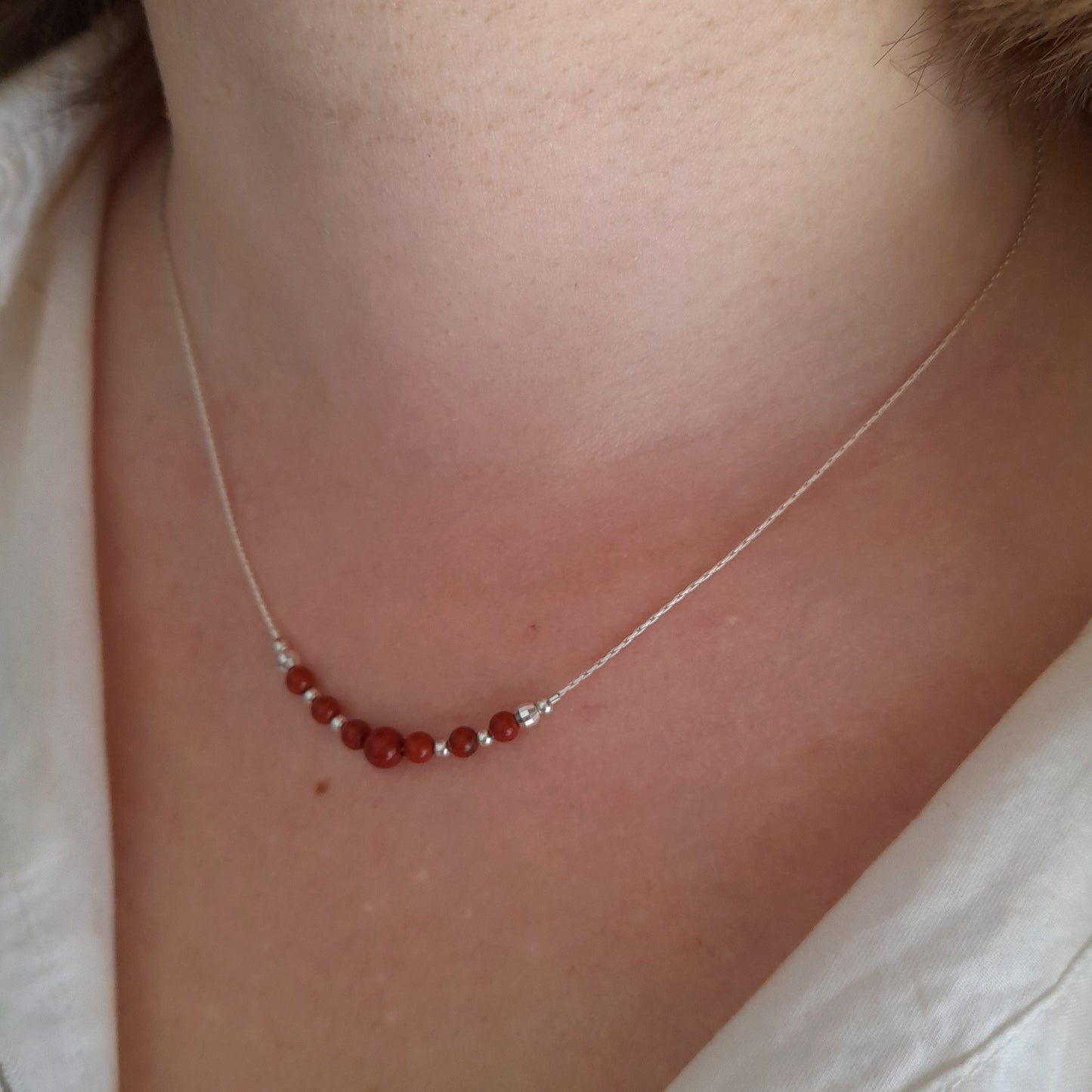 Collier en argent 925 jaspe rouge - Nicte