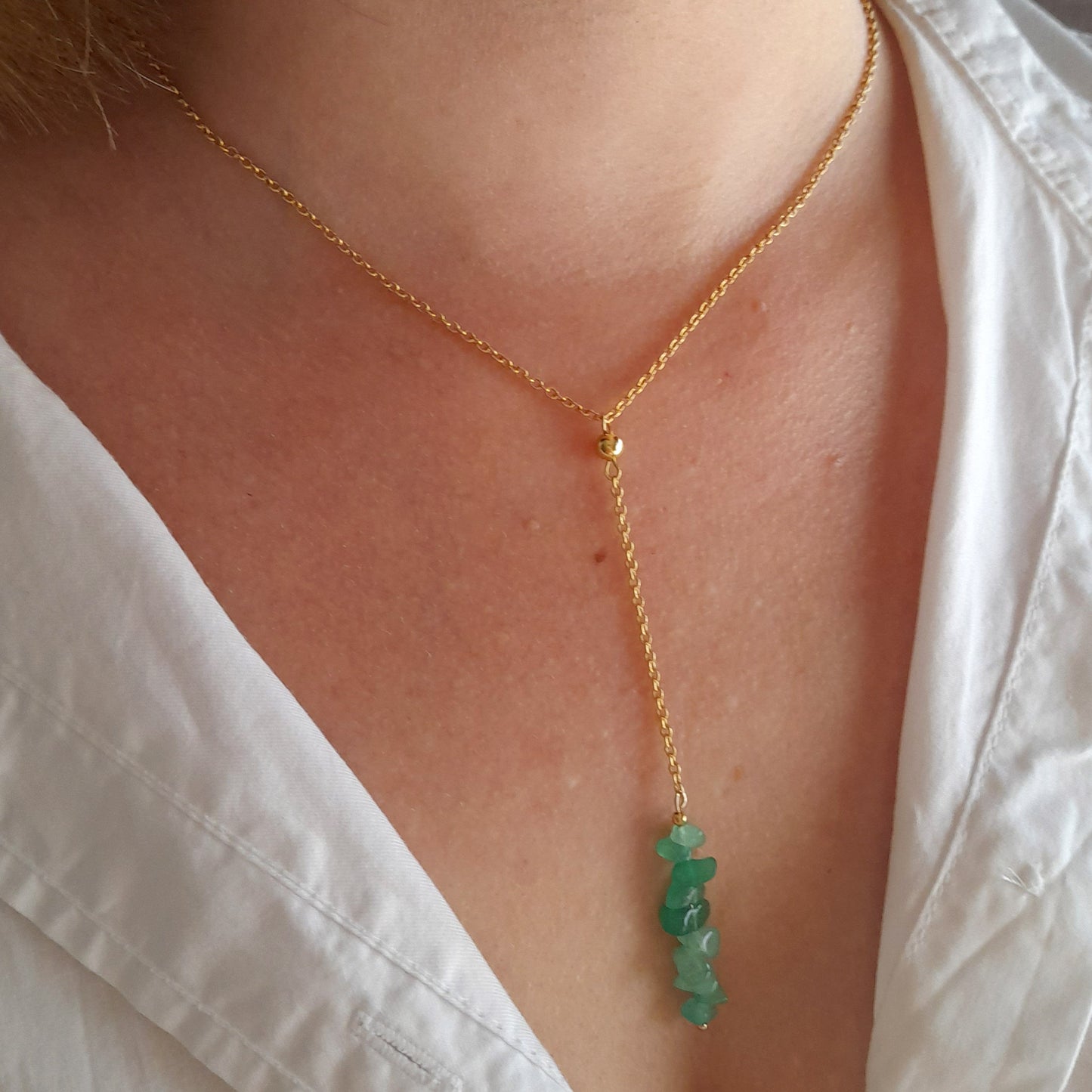 Collier pendentif en aventurine vert brute - Nicte