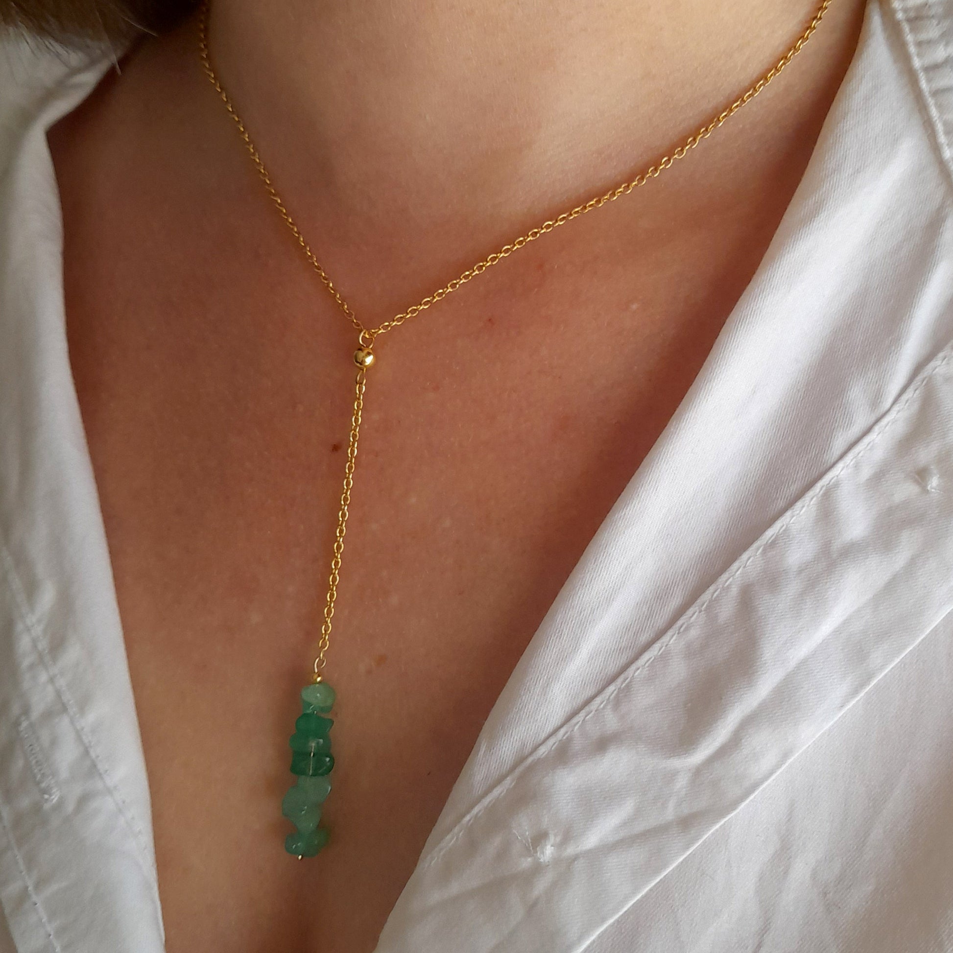 Collier pendentif en aventurine vert brute - Nicte