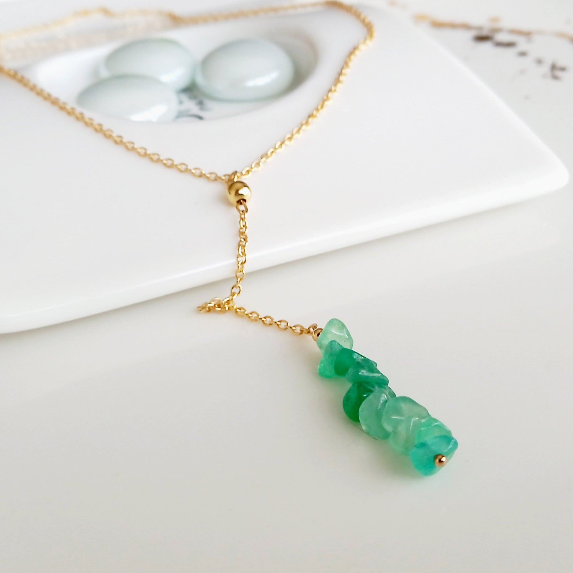 Collier pendentif en aventurine vert brute - Nicte