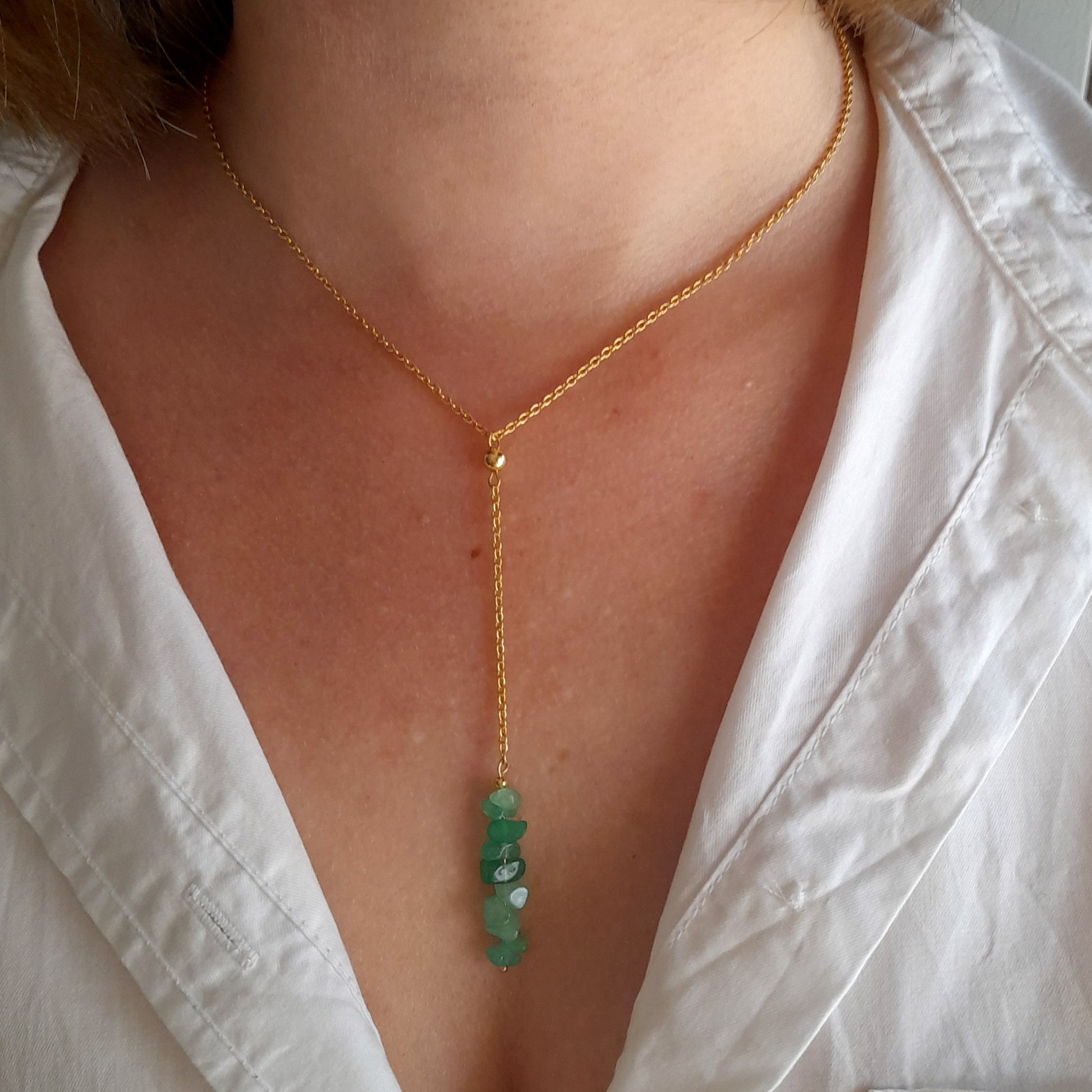 Collier pendentif en aventurine vert brute - Nicte