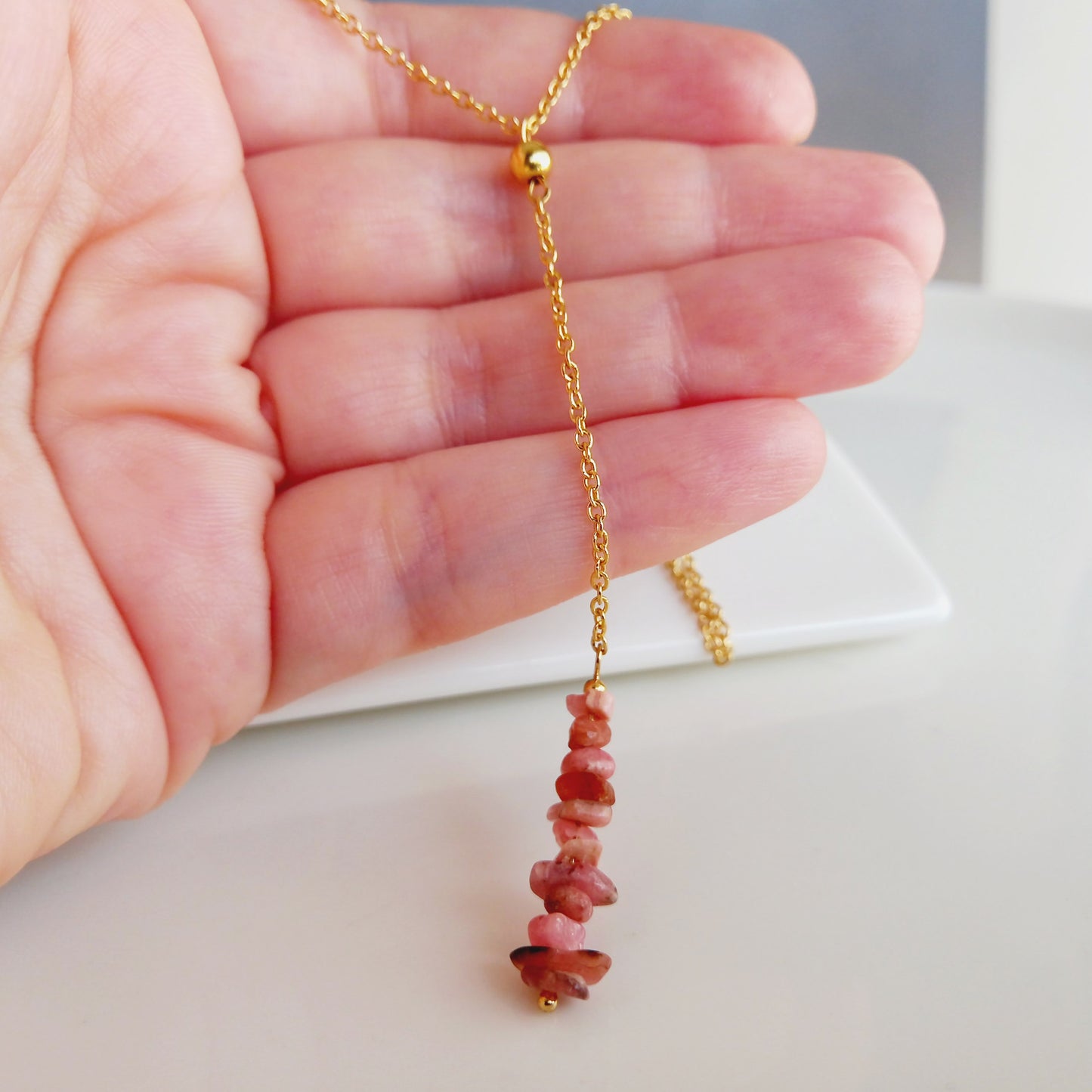 Collier pendentif rhodochrosite pierre rose brut - Nicte