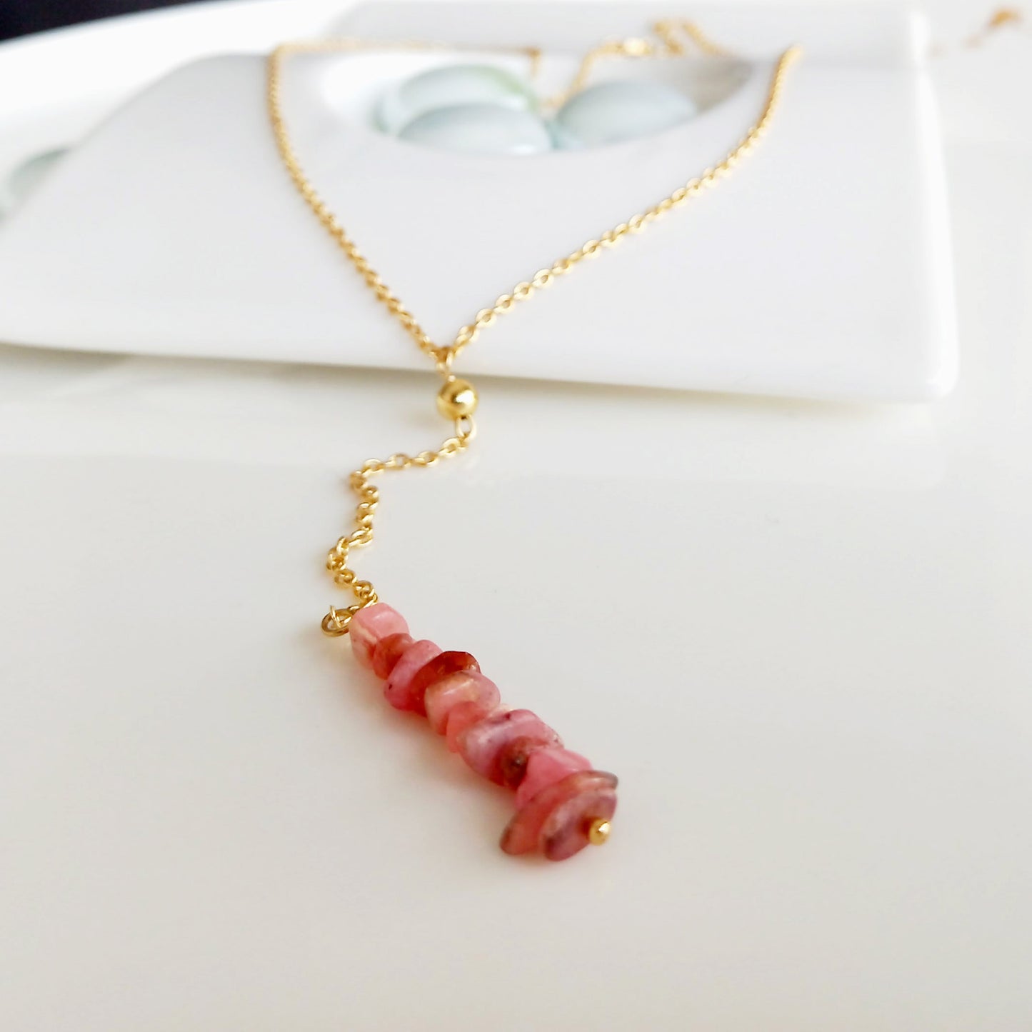 Collier pendentif rhodochrosite pierre rose brut - Nicte