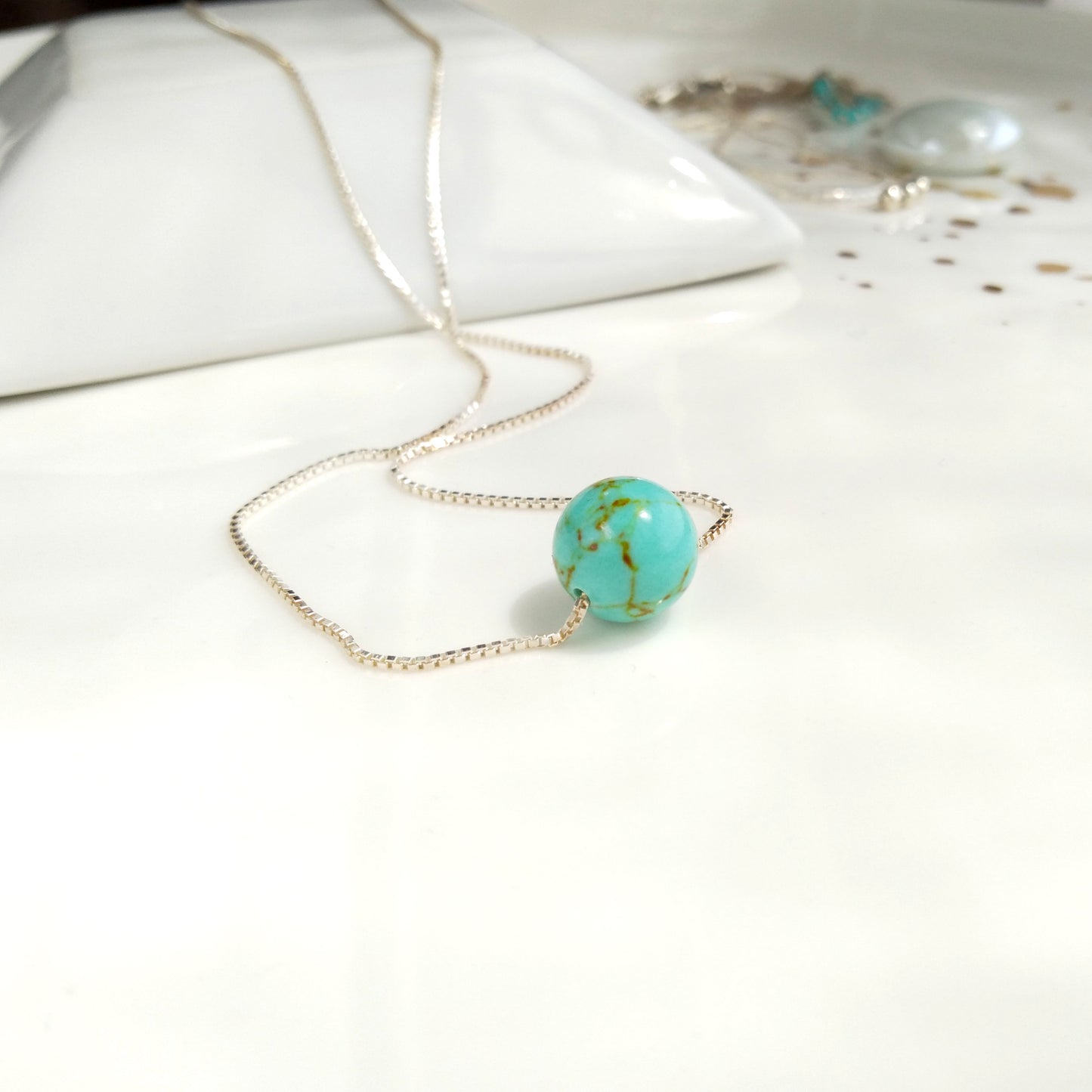 Collier turquoise authentique en argent sterling 925 - Nicte