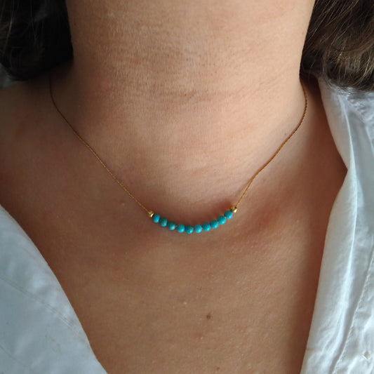 Collier turquoise perlé d’or - Nicte