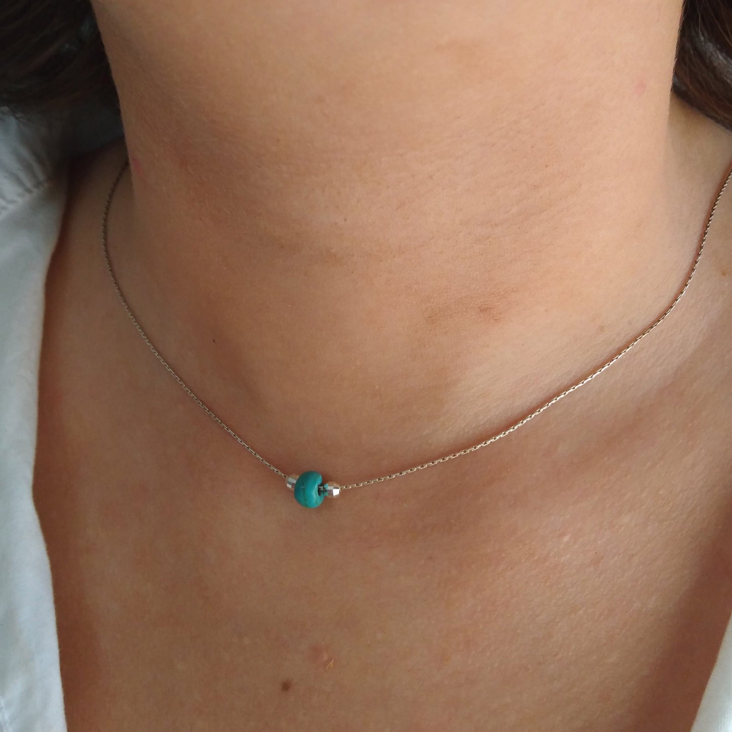 Collier turquoise superposé en argent sterling 925 - Nicte