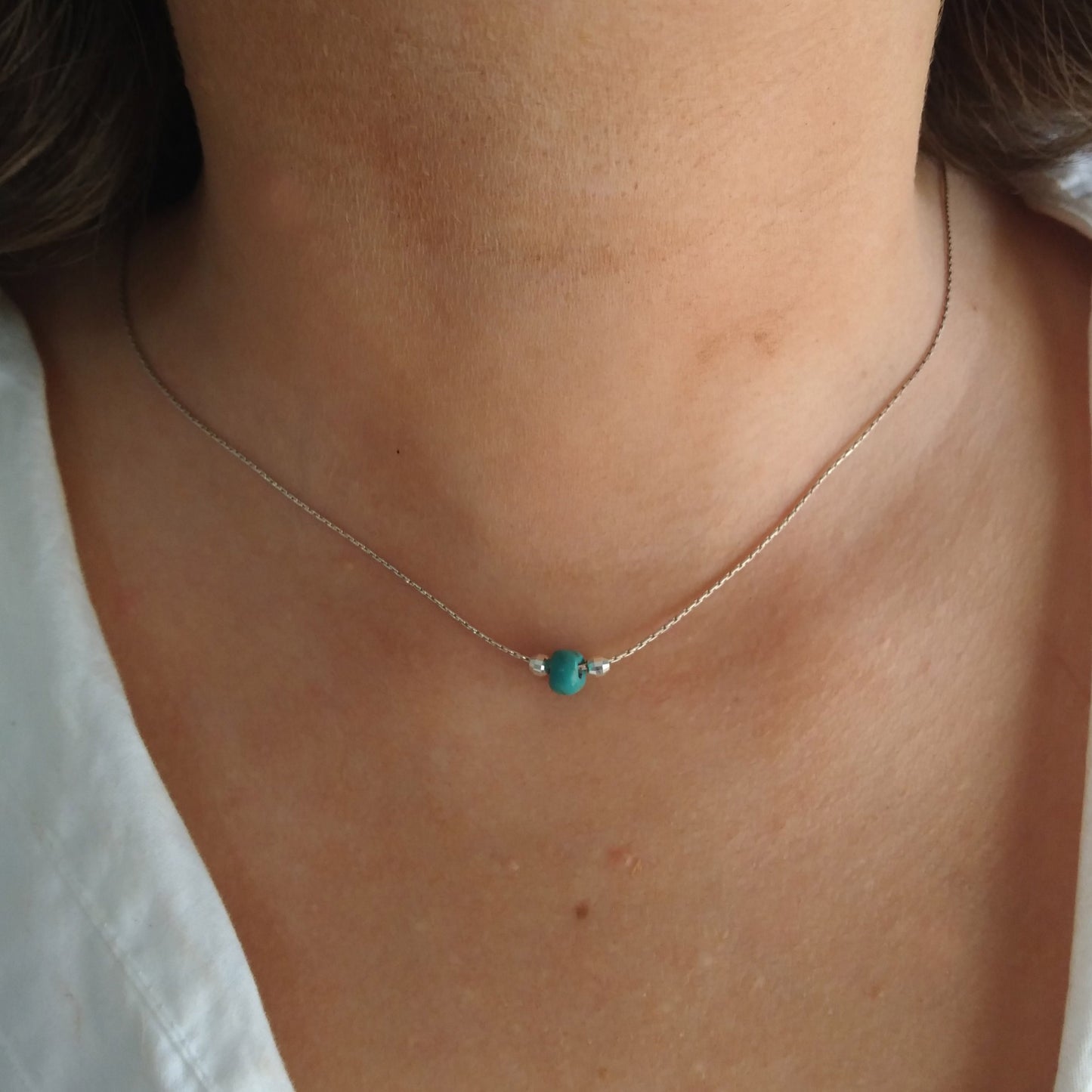 Collier turquoise superposé en argent sterling 925 - Nicte