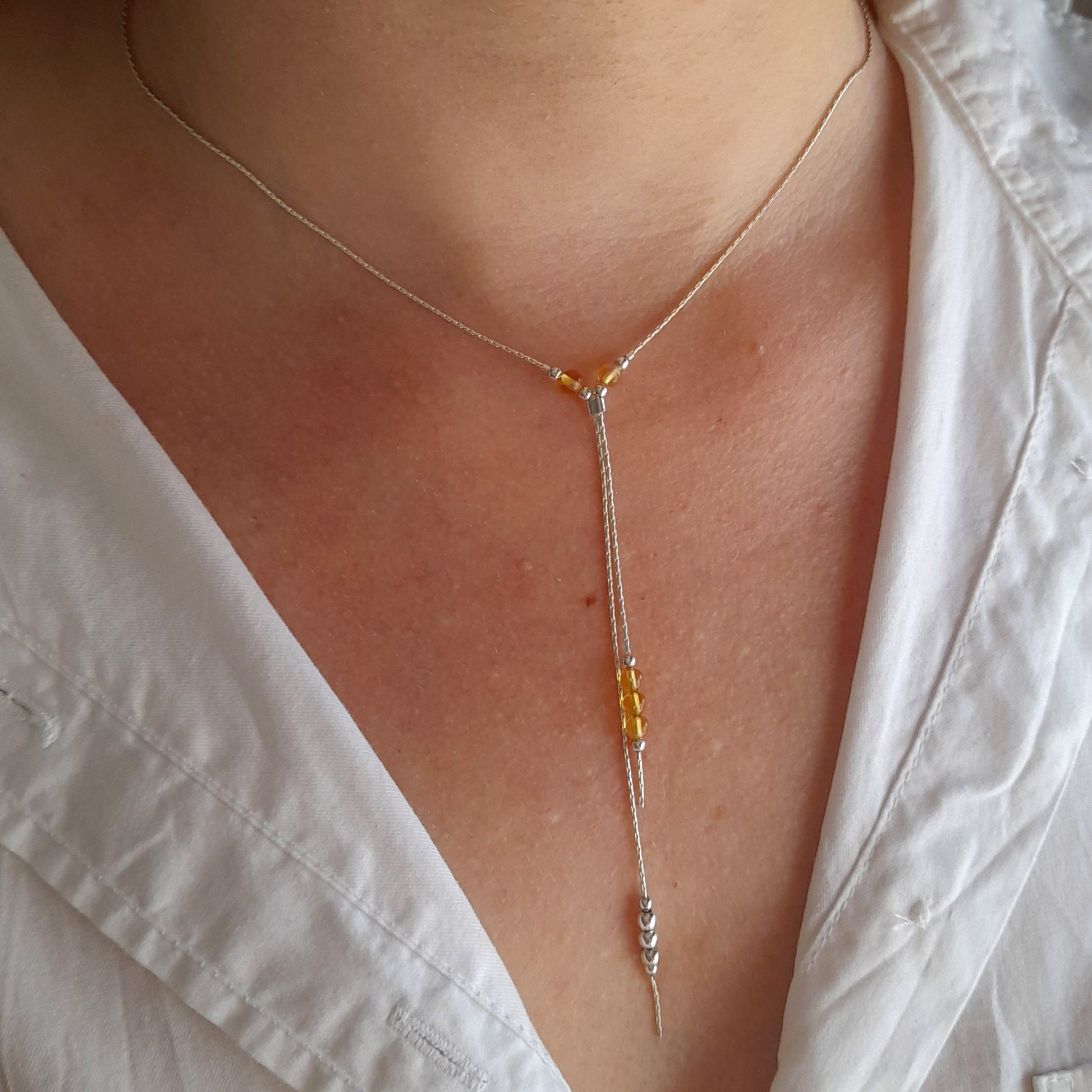 Lariat citrine novembre collier de pierre de naissance - Nicte