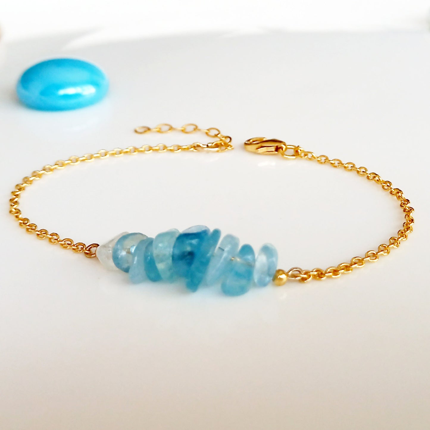 Bracelet pierre brut aigue-marine bleu - Nicte