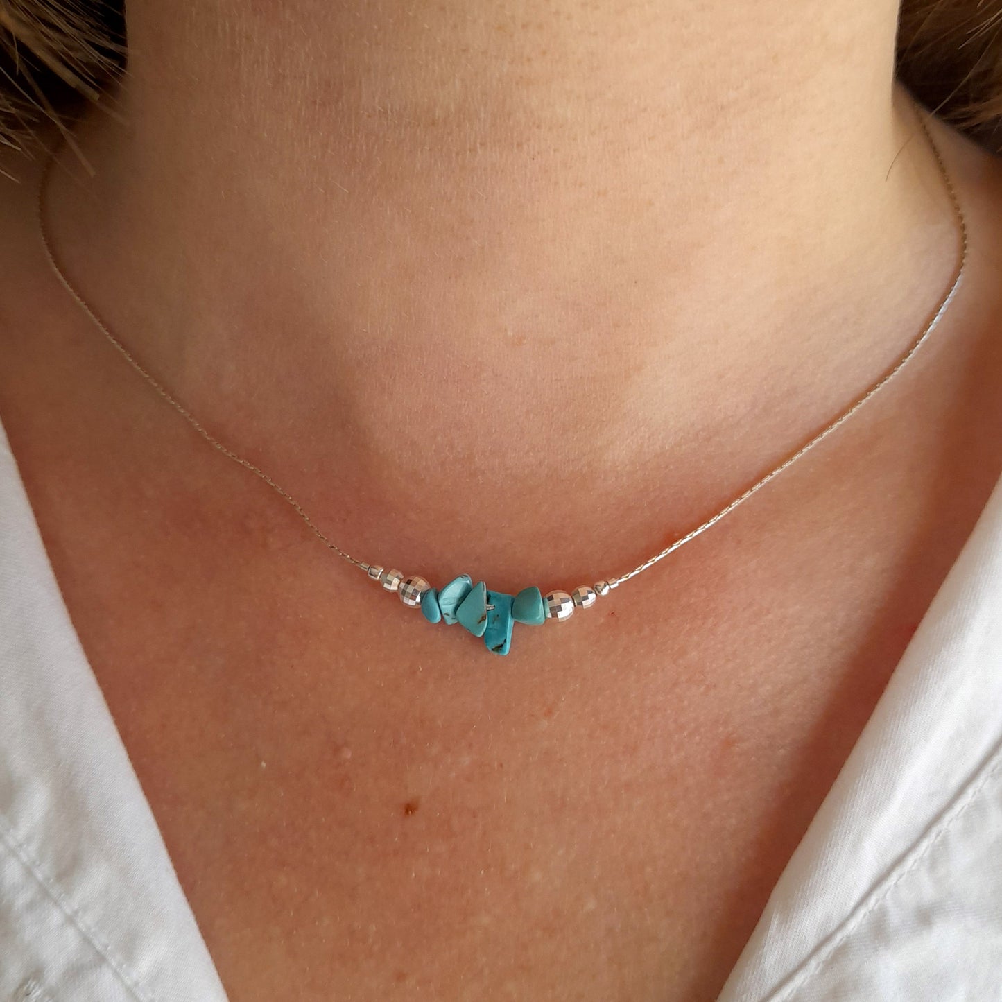 Collier en argent de pierres précieuses de guérison turquoise - Nicte