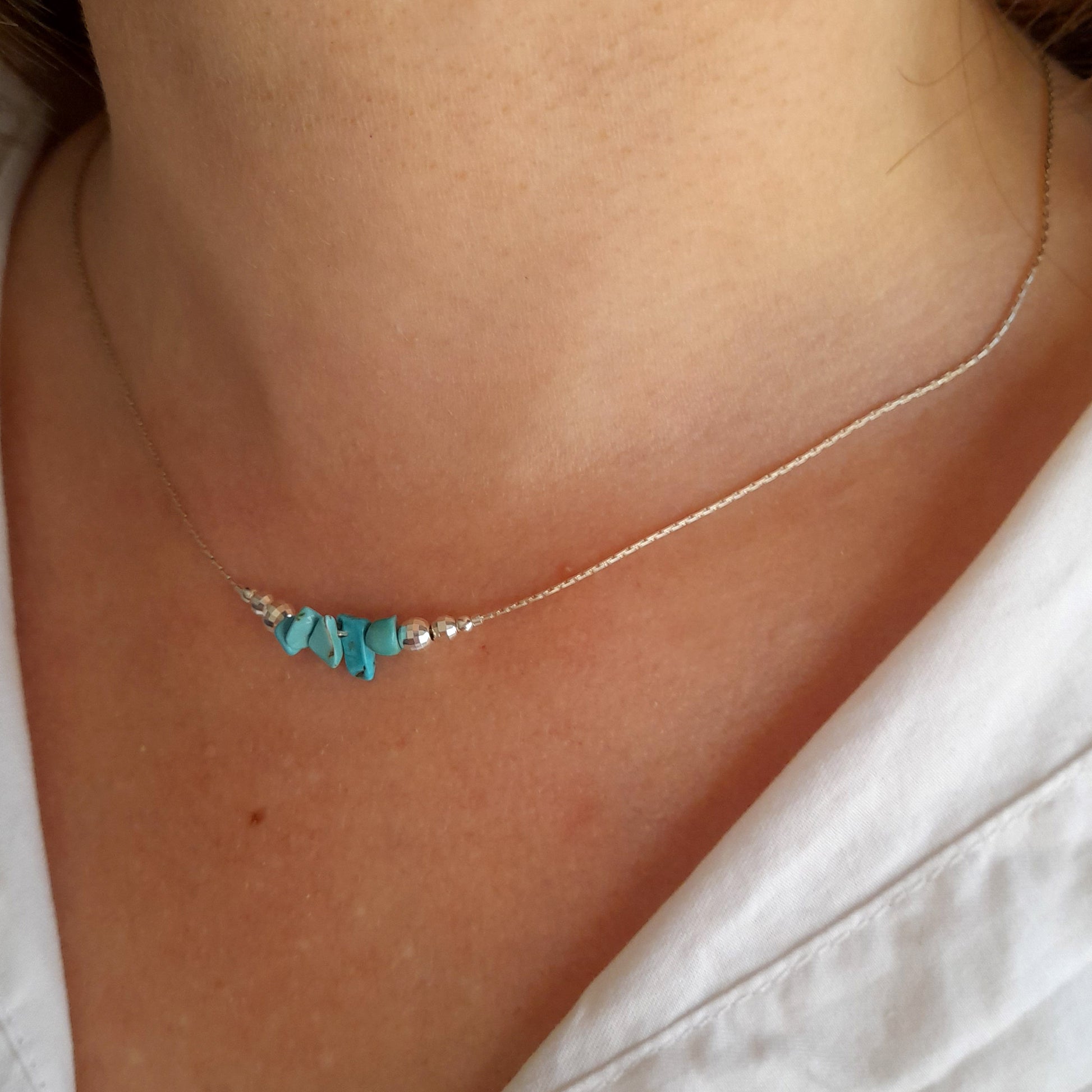 Collier en argent de pierres précieuses de guérison turquoise - Nicte