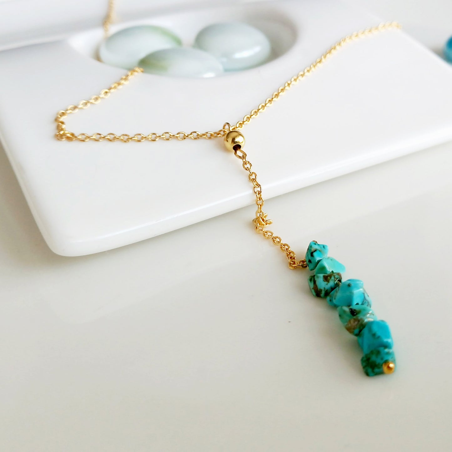 Collier pendentif turquoise en pierre brute vert - Nicte