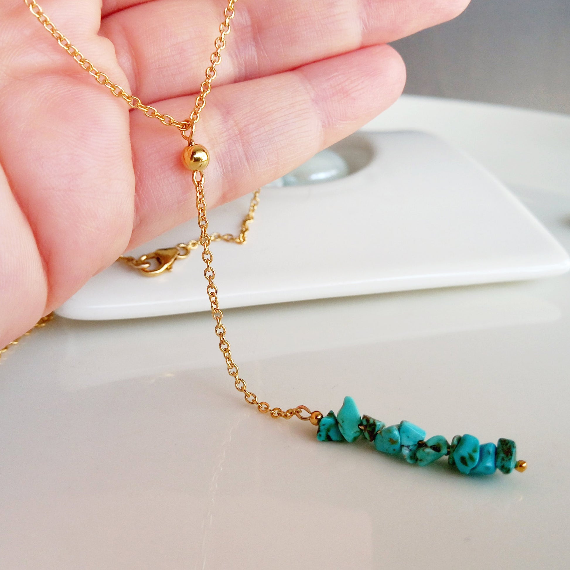 Collier pendentif turquoise en pierre brute vert - Nicte