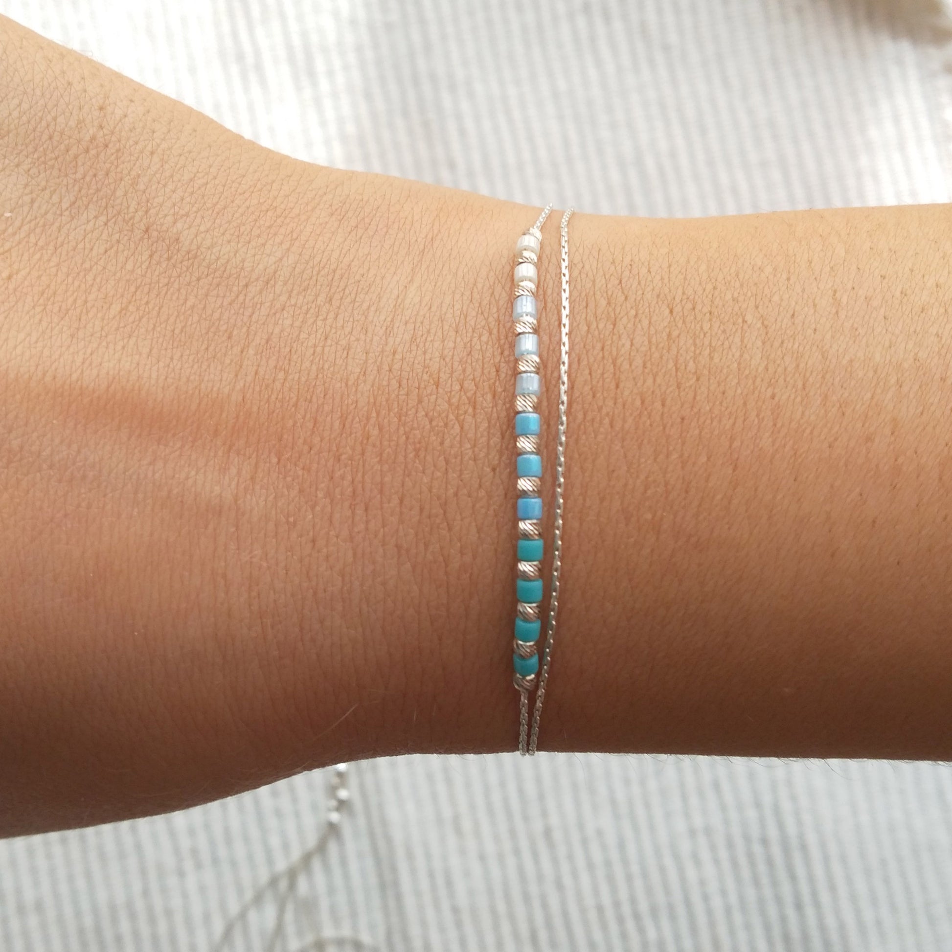 Bracelet bleu en argent sterling 925 ombre dégradé miyuki - Nicte