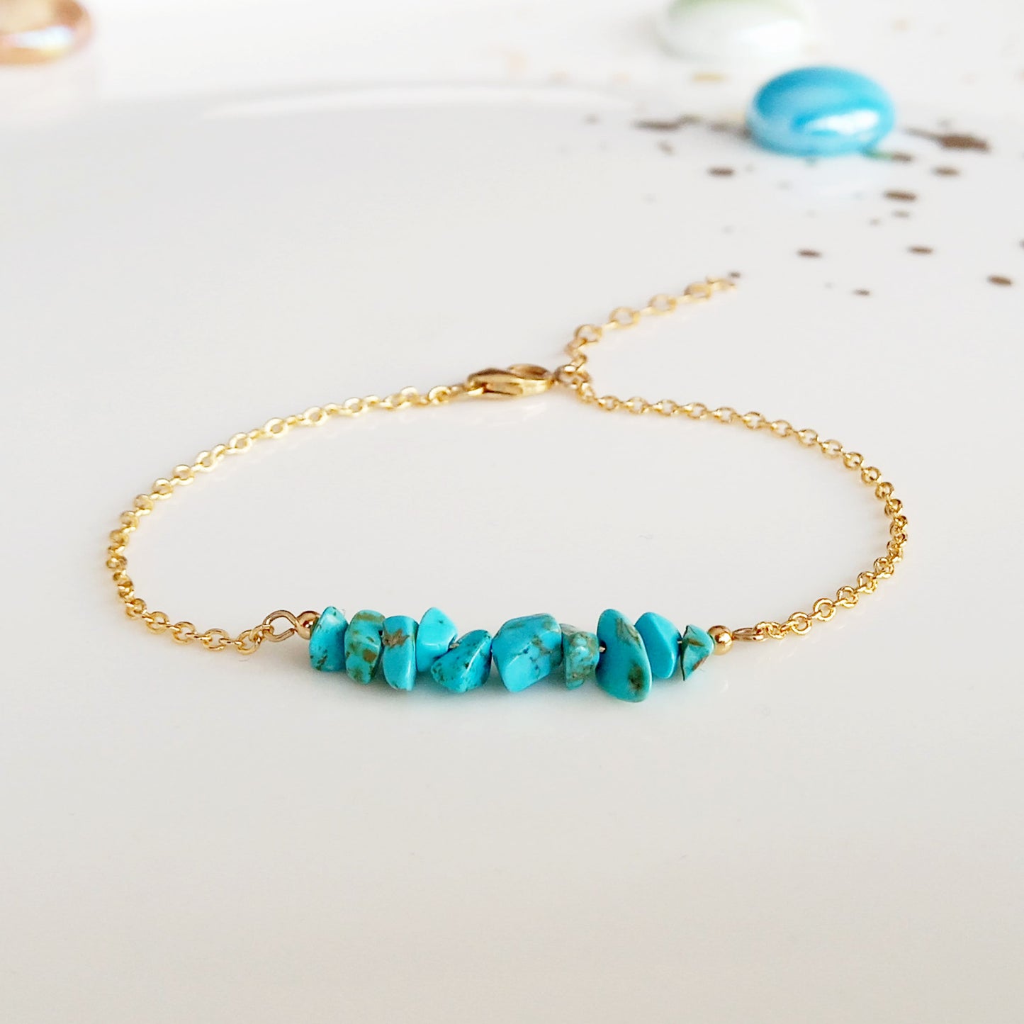 Bracelet bleu turquoise en pierre brute - Nicte