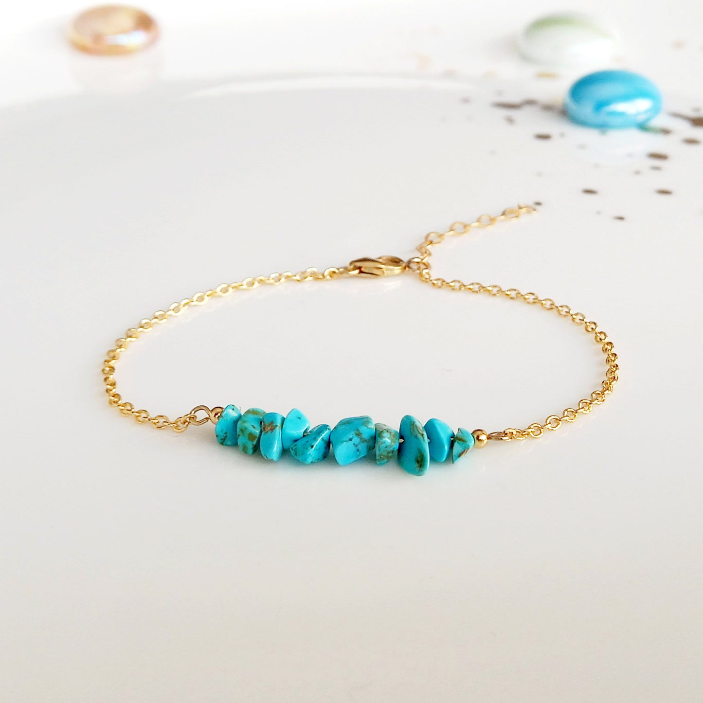 Bracelet bleu turquoise en pierre brute - Nicte