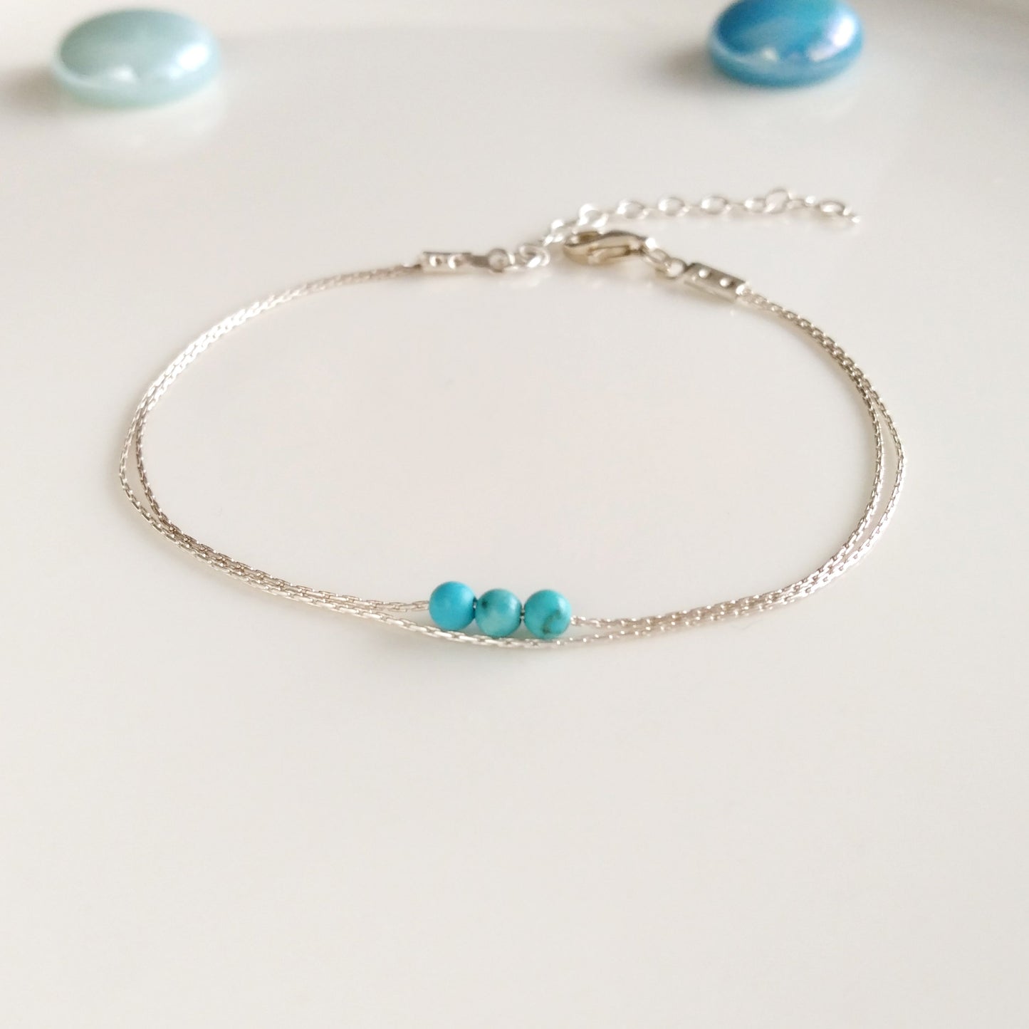 Bracelet boule en argent sterling 925 turquoise - Nicte