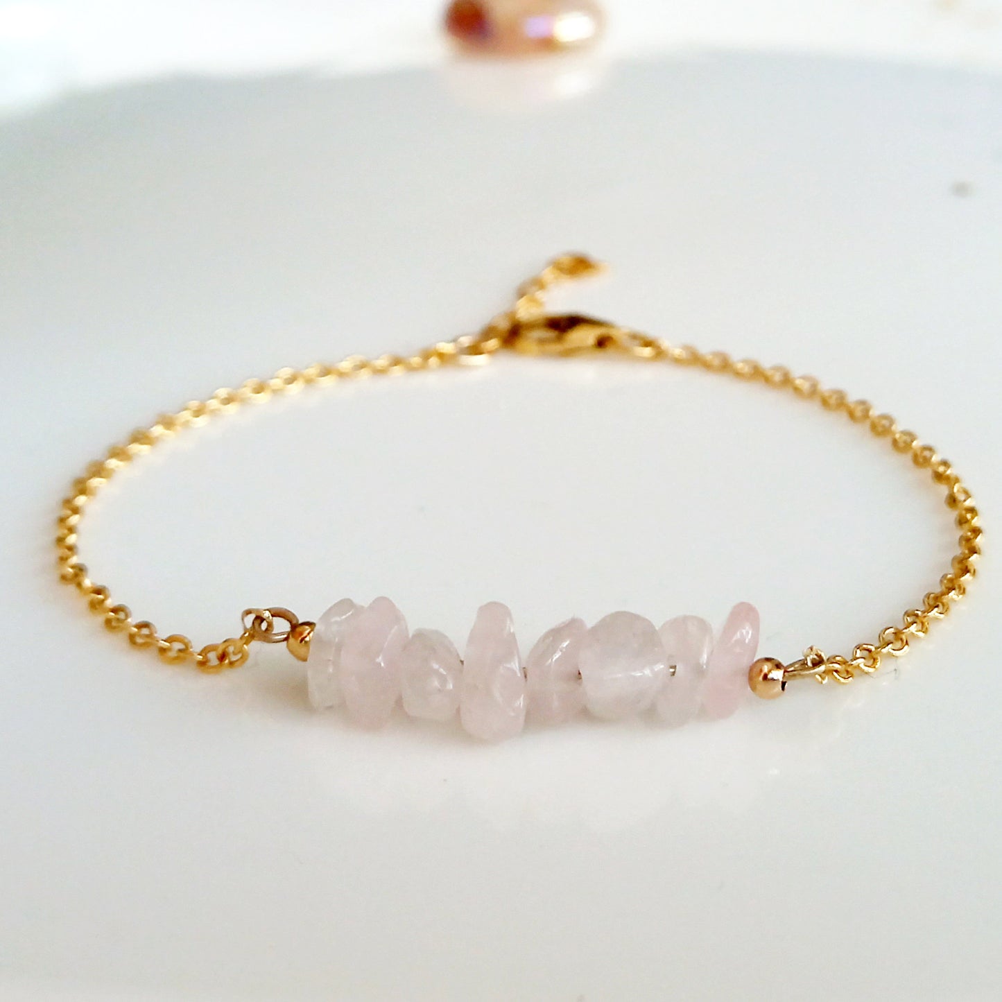 Bracelet brut en quartz rose rempli or - Nicte