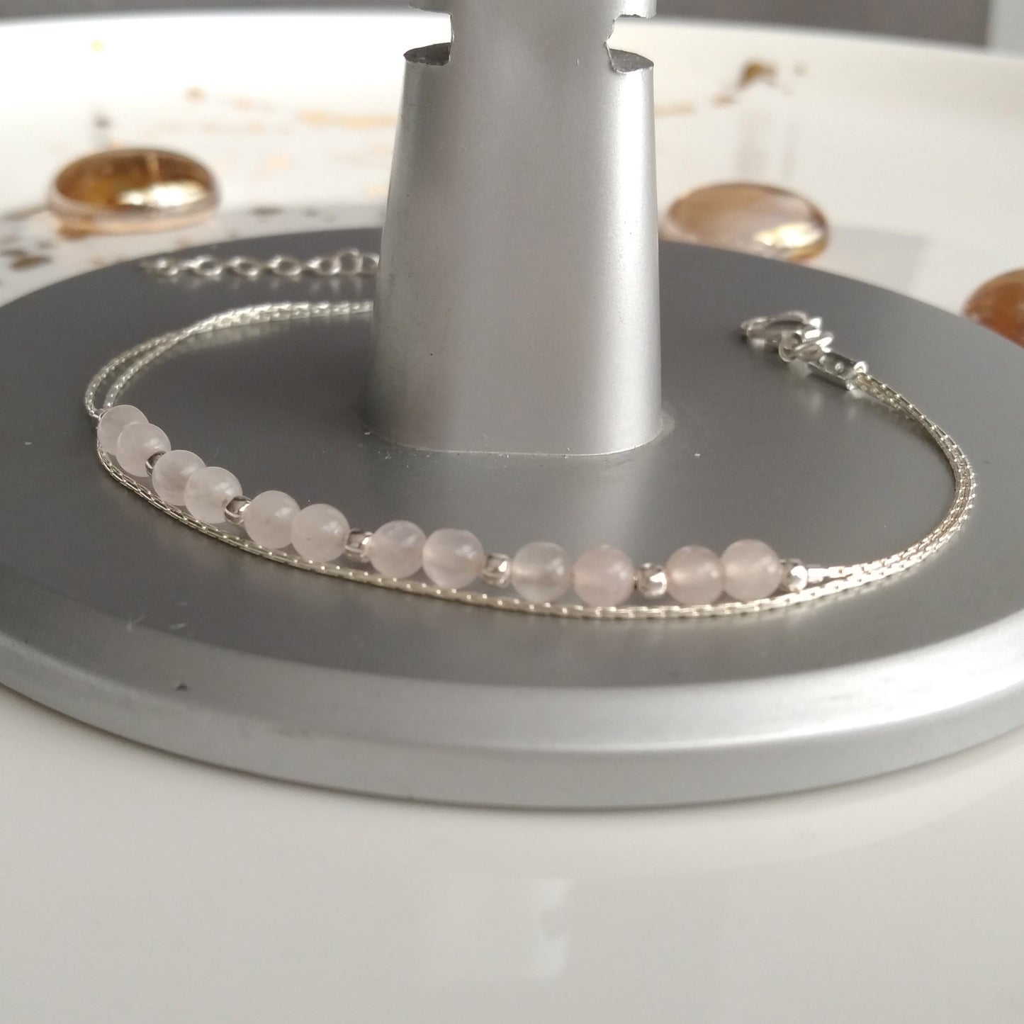 Bracelet en argent sterling quartz rose délicat - Nicte