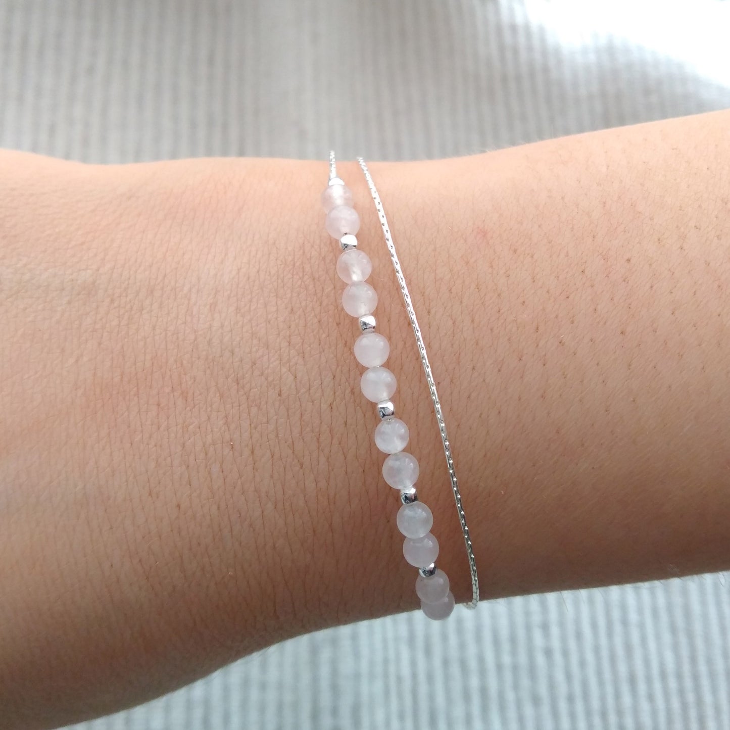 Bracelet en argent sterling quartz rose délicat - Nicte