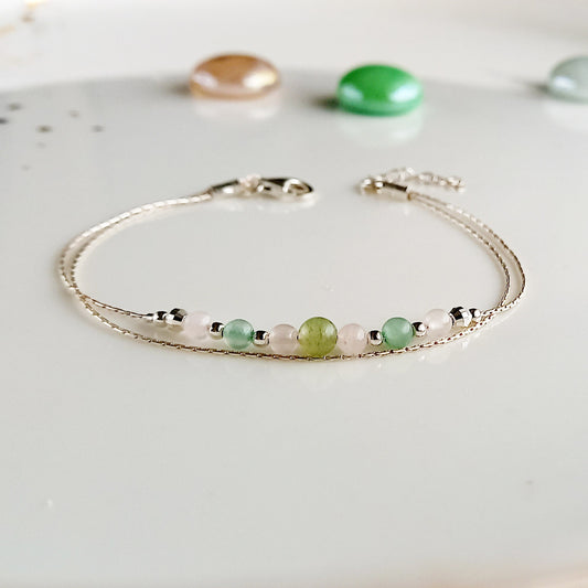 Bracelet en argent quartz rose aventurine verte - Nicte