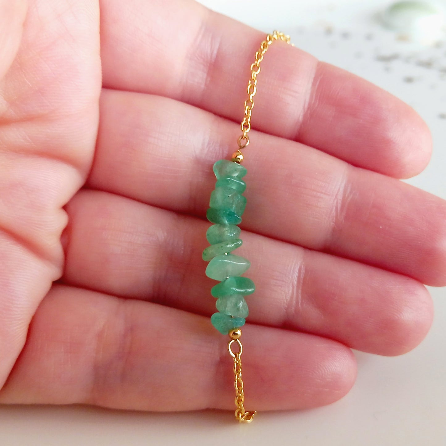 Bracelet en aventurine verte brute et or - Nicte