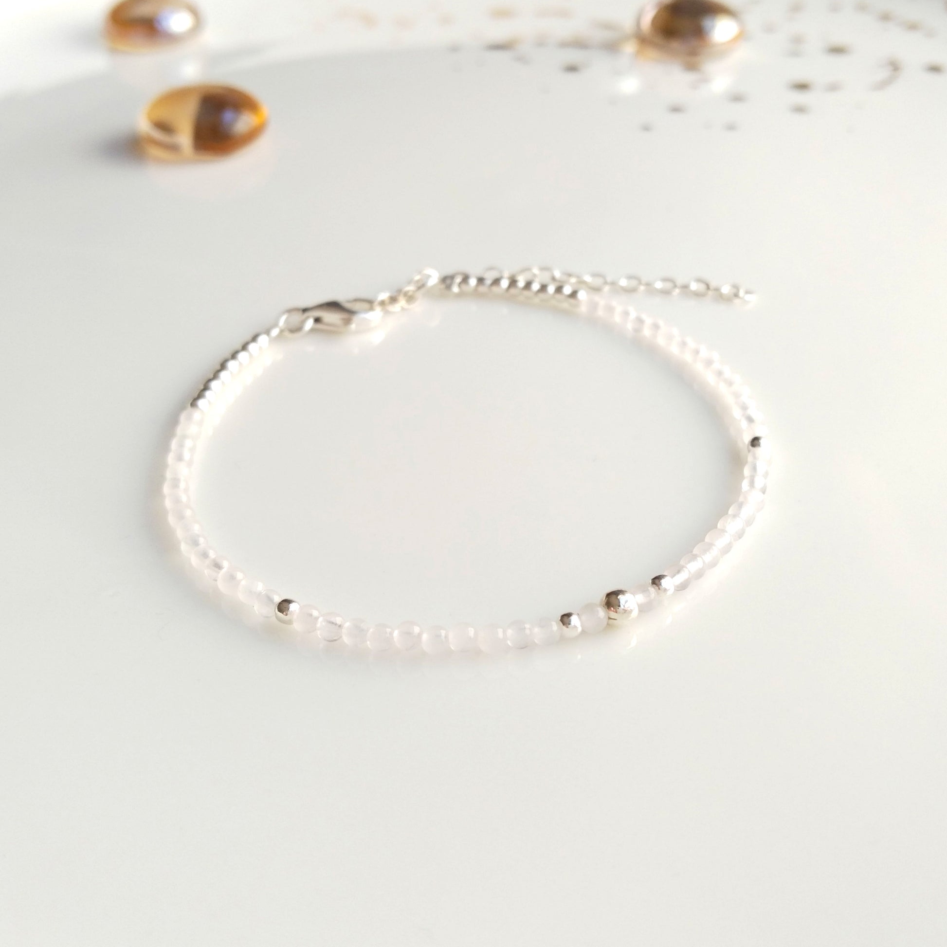 Bracelet en perles quartz rose et argent - Nicte