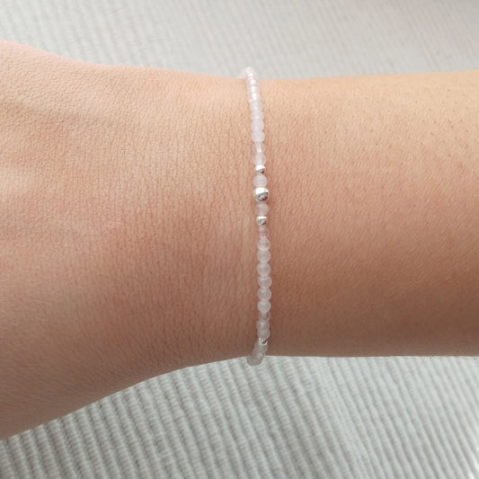 Bracelet en perles quartz rose et argent - Nicte