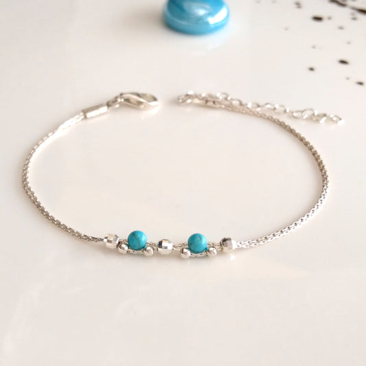 Bracelet pierre gemme turquoise et argent - Nicte