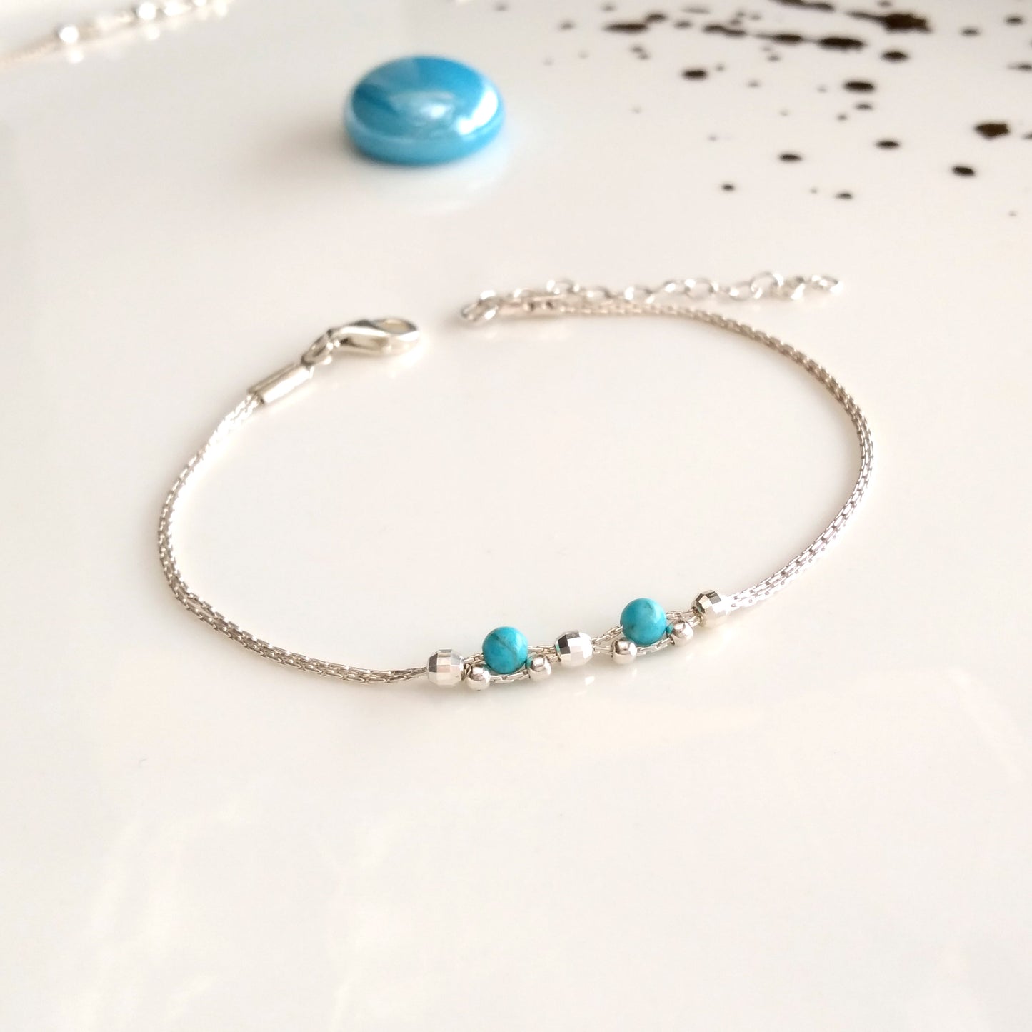 Bracelet pierre gemme turquoise et argent - Nicte