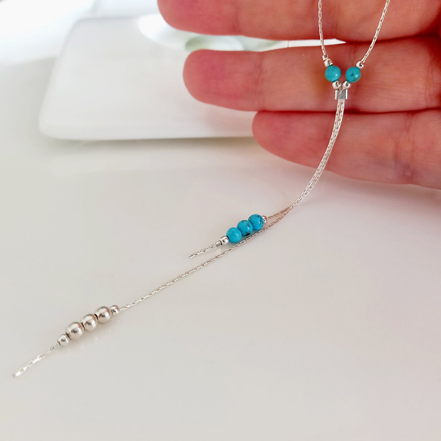 Collier de chaîne en argent turquoise superposé - Nicte