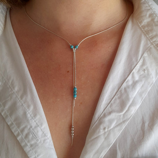 Collier de chaîne en argent turquoise superposé - Nicte