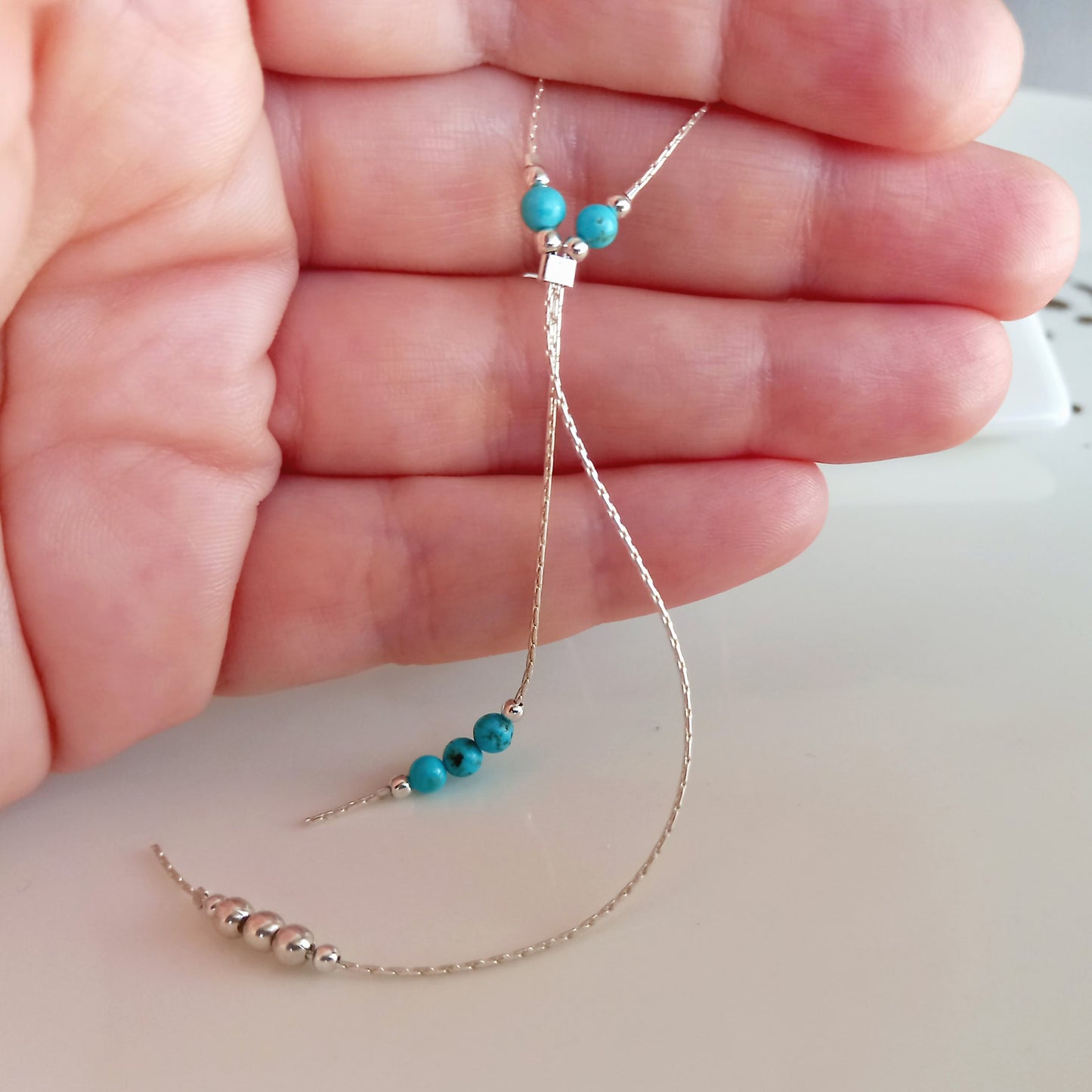 Collier de chaîne en argent turquoise superposé - Nicte